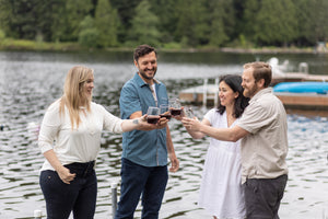 4 adults toasting with Backstay wine